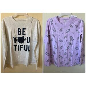 Lot Of 2 Justice Gray Purple Unicorn Cat Girls’ Long Sleeve Girls Top Size 14/16